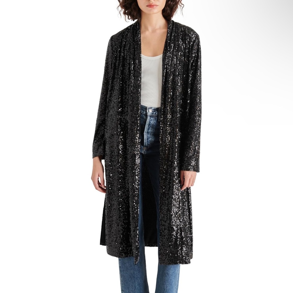 Black Sequin Long Cardigan